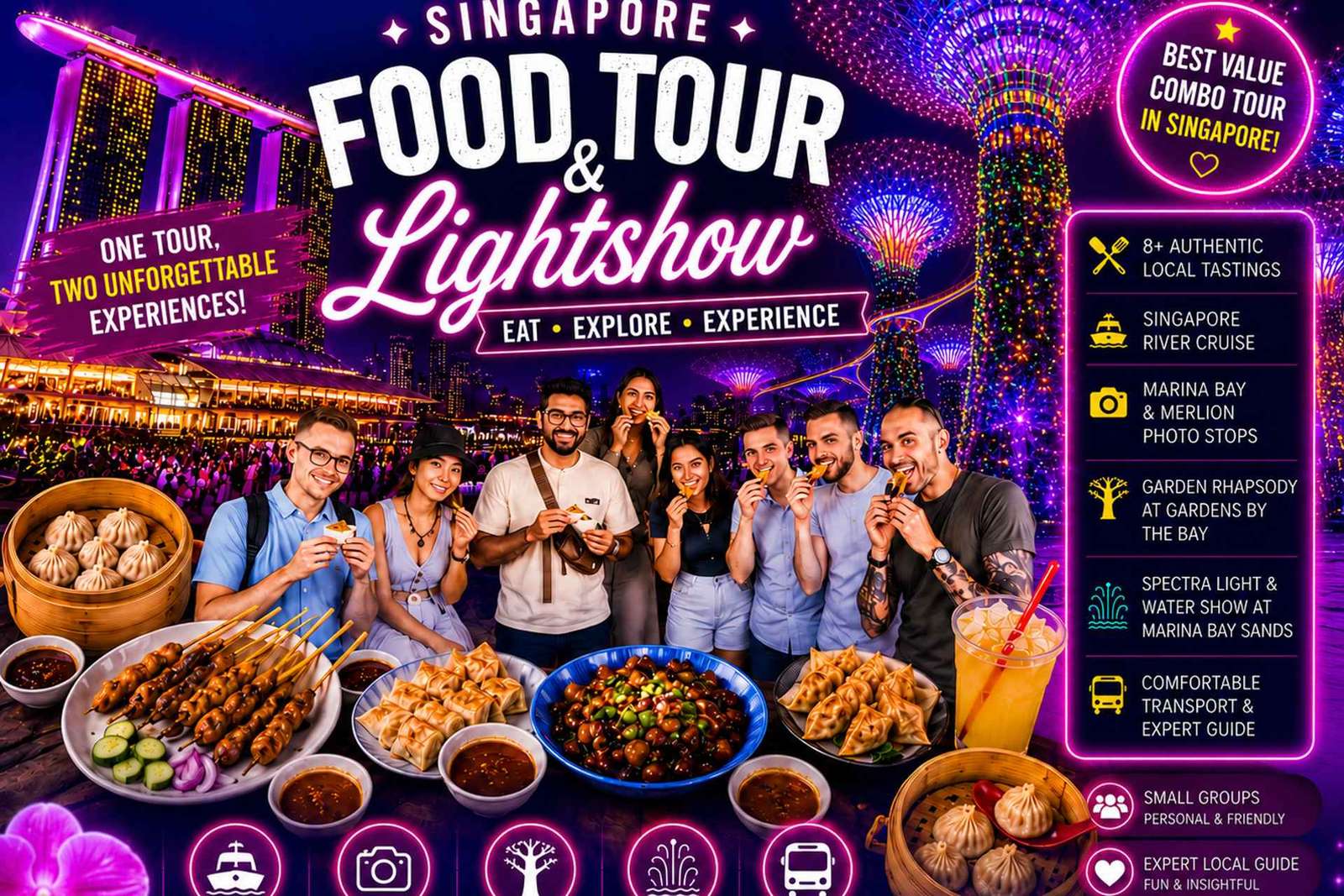 Chinatown Food Tour, River Cruise & 2 top-visit Light Shows